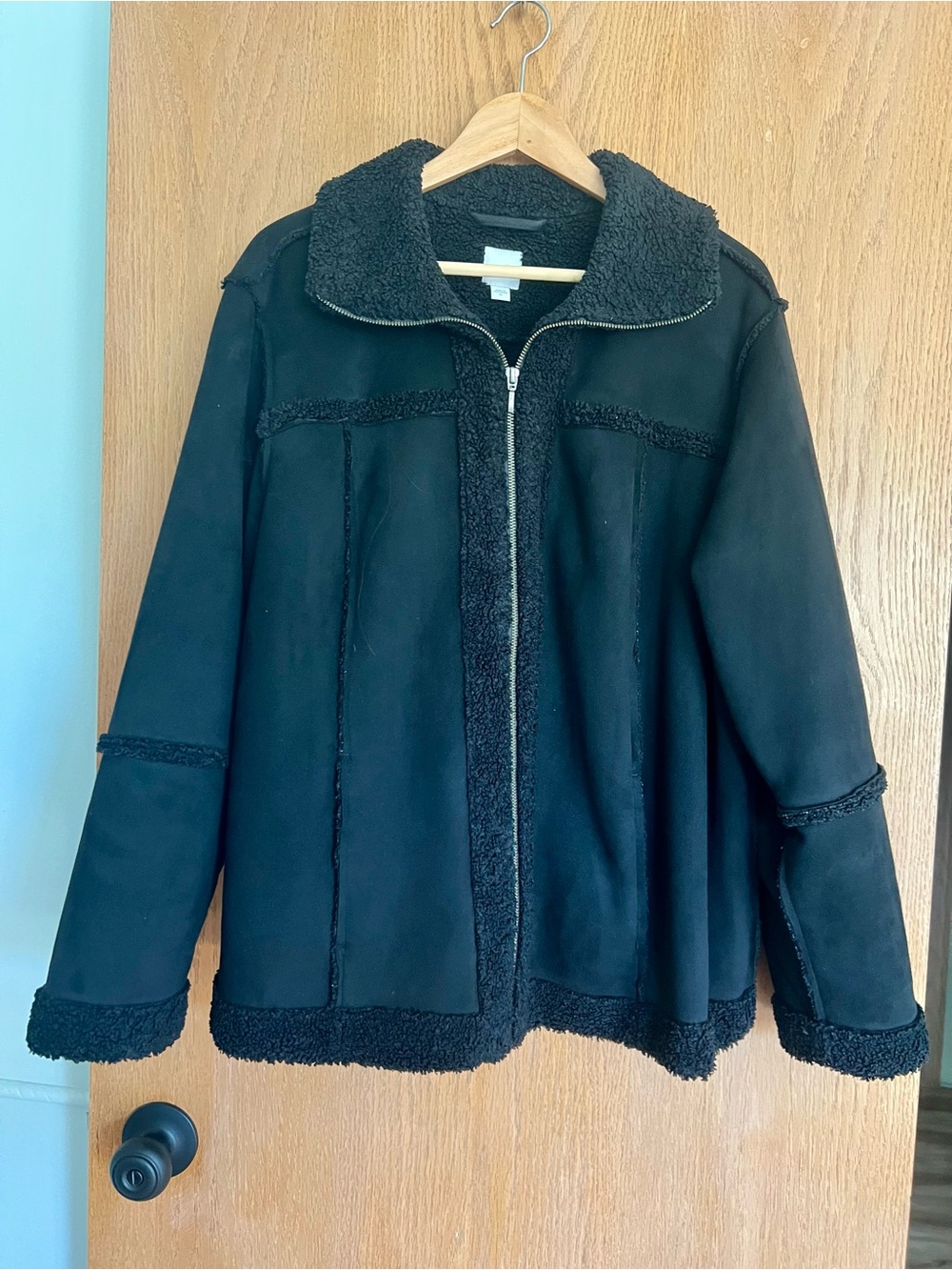 J. Jill Black Faux Shearling Zip Jacket size extra large